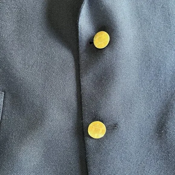 Vintage Lanvin men’s Navy Blue Two Button Blazer Jacket military gold
